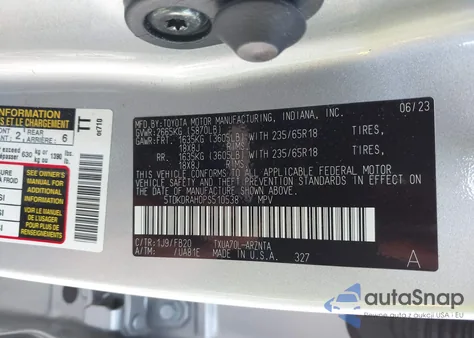 2023 Toyota Highlander L z USA, uszkodzony, nr VIN 5TDKDRAH0PS510538